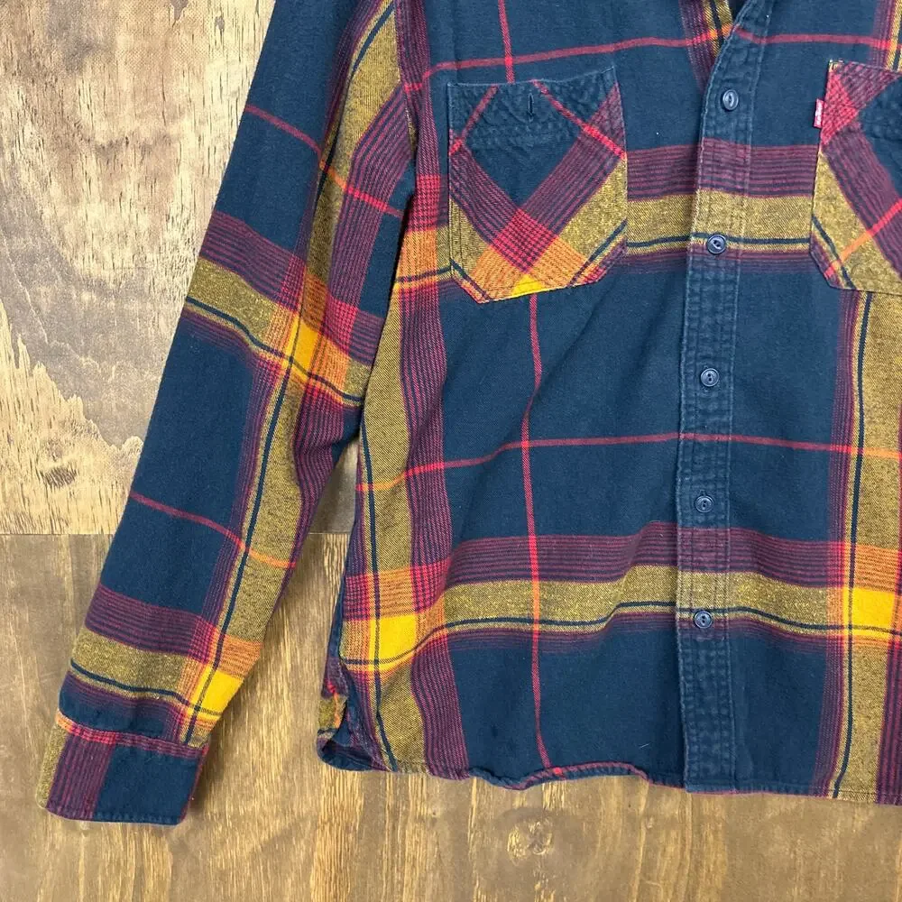 Levis Mens Shirt Multicolor Plaid Flannel Button Down Long Sleeve Cotton Medium